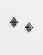Designb London Jewelled Statement Gunmetal Earrings-silver