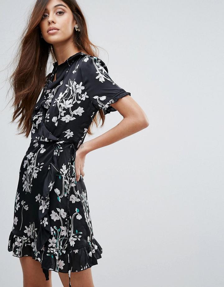 Vero Moda Floral Ruffle Wrap Dress - Black