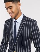 Asos Design Super Skinny Blazer In Navy Stripe With Gold Buttons