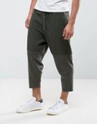 Asos Tapered Cropped Pants In Khaki Cut & Sew - Green