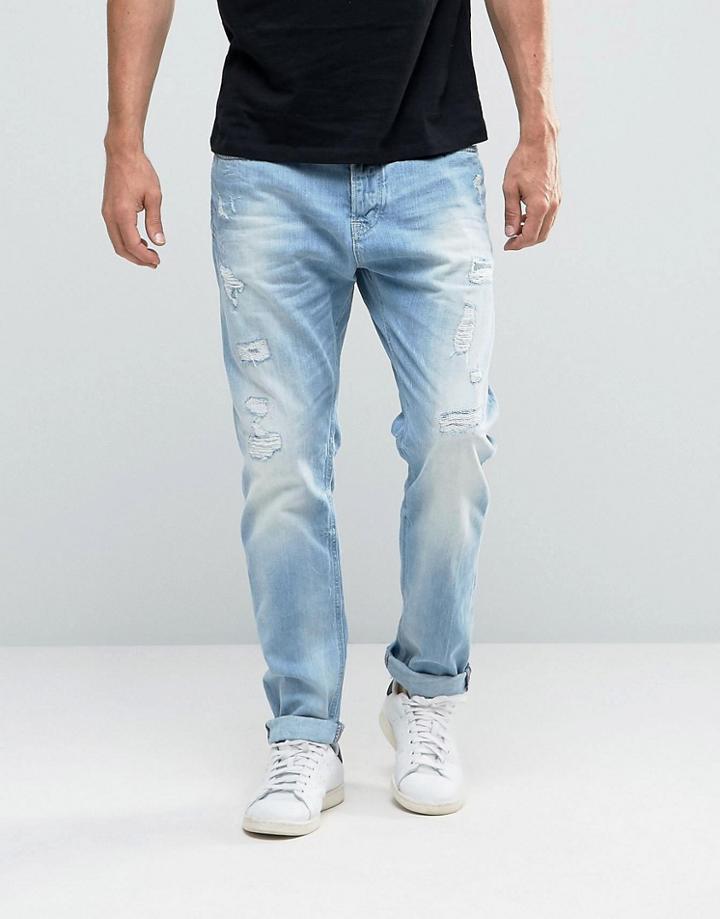 Scotch And Soda Ripped Loose Fit Jeans - Blue
