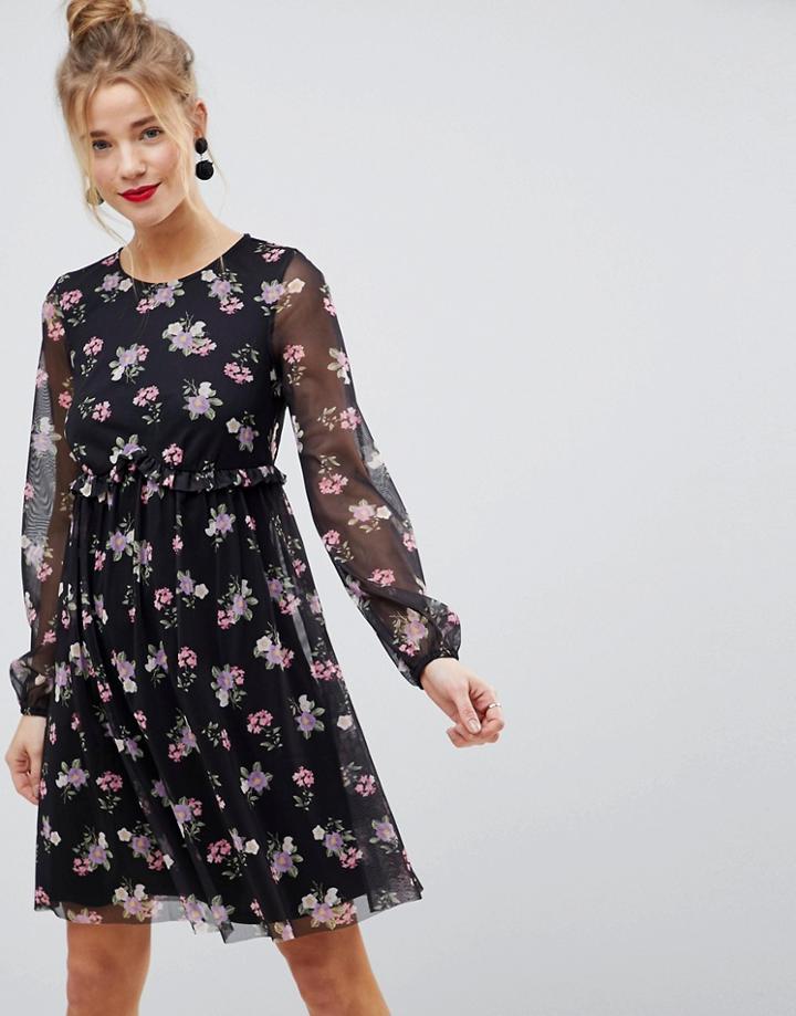 Asos Printed Mesh Skater Dress With Bustier - Multi