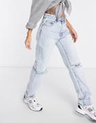 Cotton: On Loose Straight Leg Jeans In Light Wash-blues