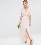 Tfnc Wedding Fluted Sleeve Embellished Waist Maxi Dress - Pink