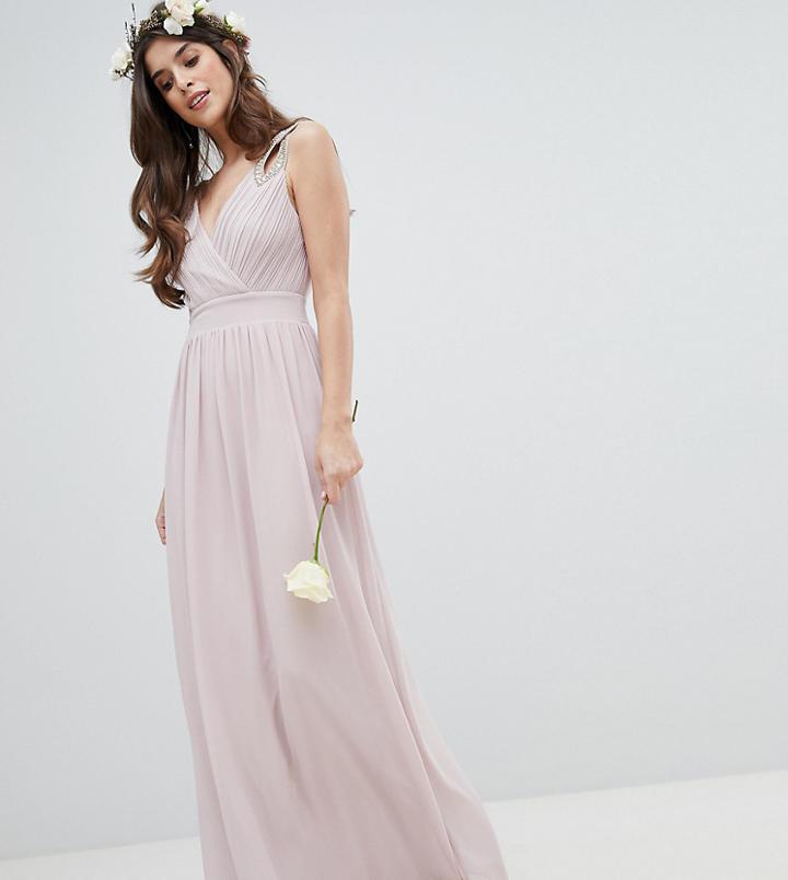 Tfnc Wrap Front Maxi Bridesmaid Dress With Embellishment - Brown