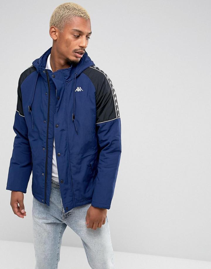 Kappa Zip Thru Hooded Windbreaker Jacket - Blue