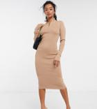 4th & Reckless Petite Half Zip Midi Dress In Camel-neutral