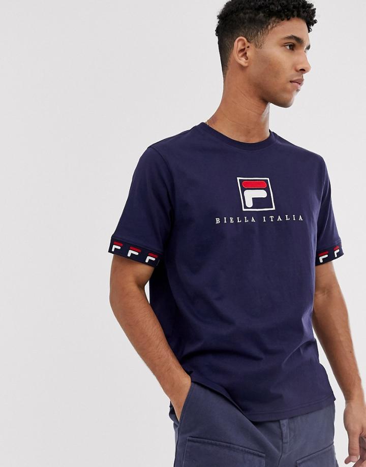 Fila Rosso Jaquard Rib Cuff T-shirt In Navy - Navy