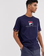 Fila Rosso Jaquard Rib Cuff T-shirt In Navy - Navy