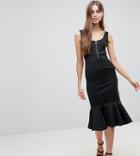 Asos Tall Contrast Stitch Pencil Dress With Pep Hem - Black