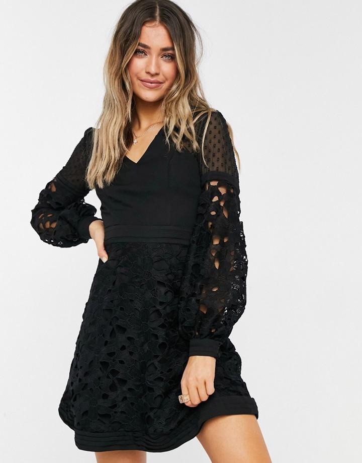 Chi Chi London Lace Insert Dress In Black