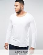 Asos Plus Long Sleeve T-shirt With Scoop Neck In White - White