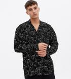 New Look Long Sleeve Oversized Shirt With Face Sketch Print In Black