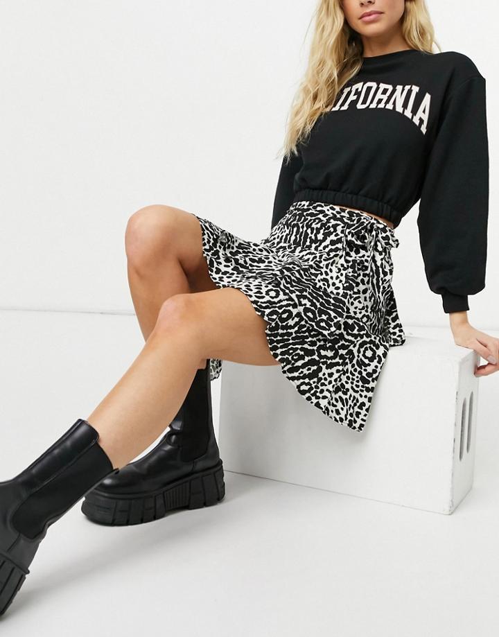 Oasis Mini Wrap Skirt In Mono Animal Print-multi