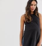 Asos Design Maternity Sleeveless Top With Side Split In Linen Mix In Black - Black