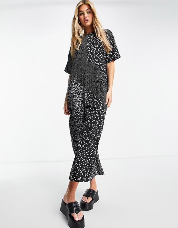Asos Design Mixed Floral Spot Print Smock Jumpsuit-multi