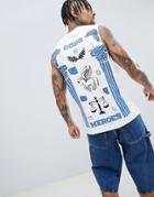 Asos Design Sleeveless T-shirt With Dropped Armhole With Heroes Back Print - White
