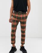 Asos Design Slim Pants In Orange & Green Check-black