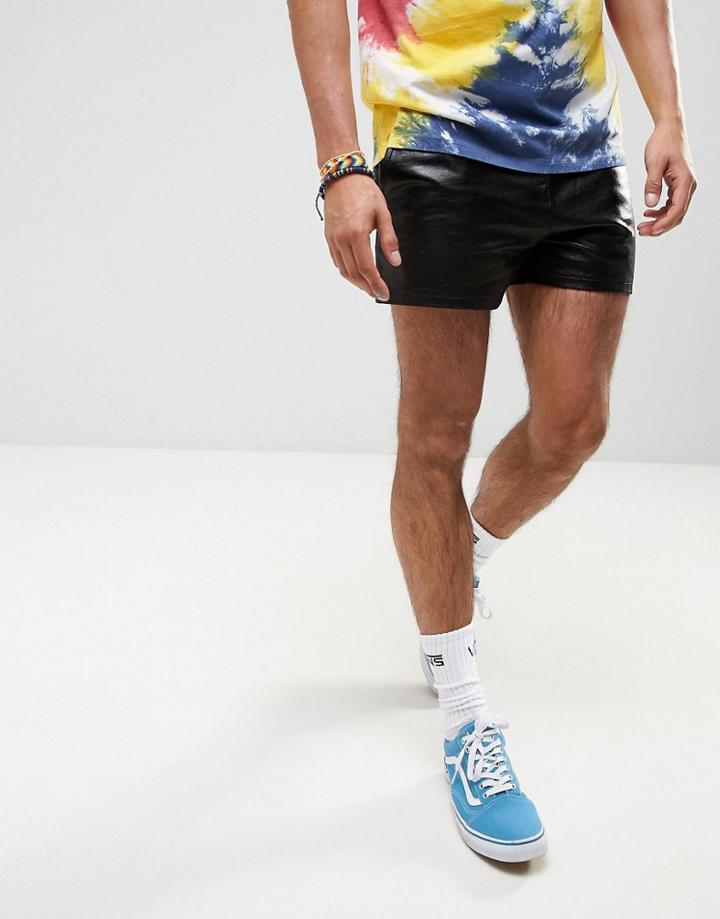 Asos Festival Runner Shorts In Shiny Black - Black