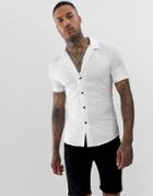 Asos Design Stretch Skinny Viscose Shirt With Low Revere Collar In White - White