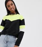 Asos Design Tall Sweatshirt In Neon Color Block With Drawstring Hem - Black
