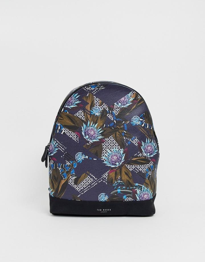 Ted Baker Elect Printed Backpack In Navy - Navy