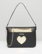Love Moschino Heart And Chain Detail Shoulder Bag - Black