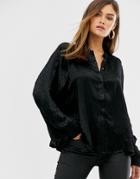 Y.a.s Balloon Sleeve Shirt In Ziz Zag Texture - Black