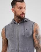 Blend Wash Out Sleeveless Hoodie - Gray