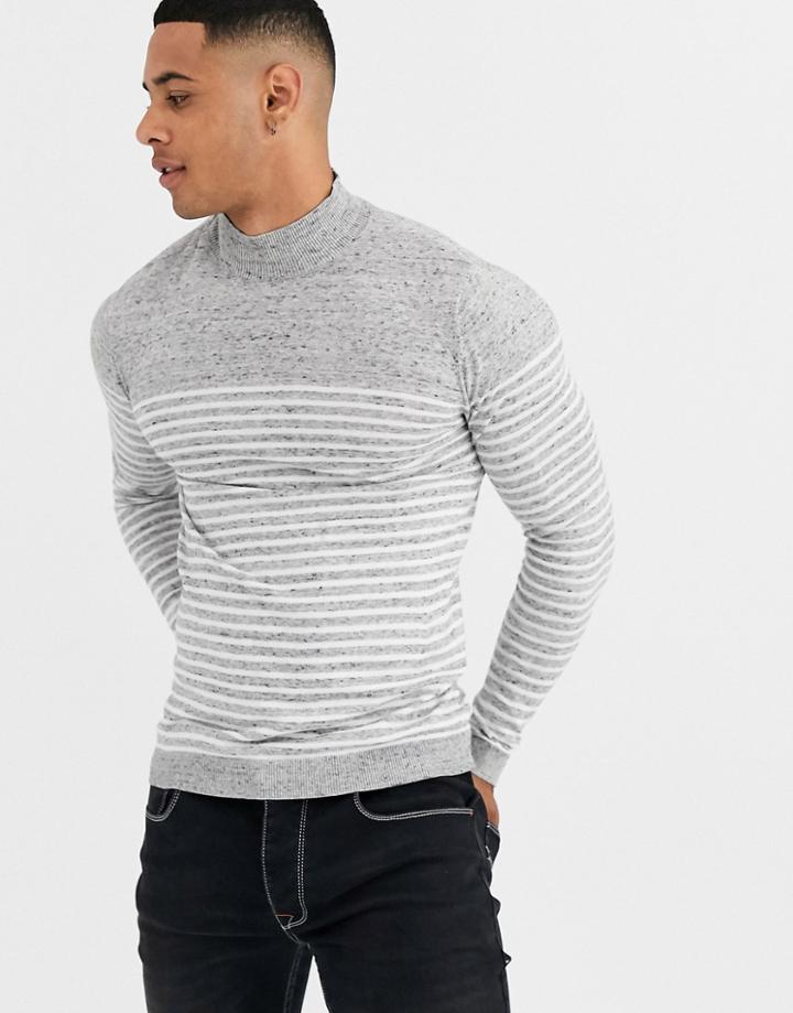 Asos Design Knitted Sweater In Breton Stripe In White