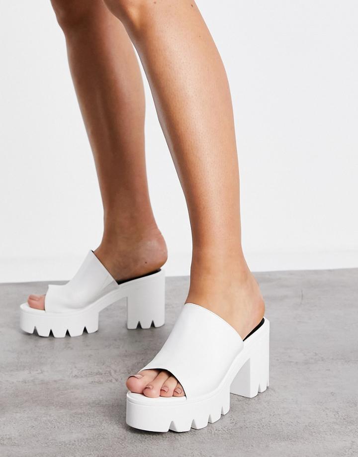 London Rebel Nineties Platform Casual Heeled Mules In White
