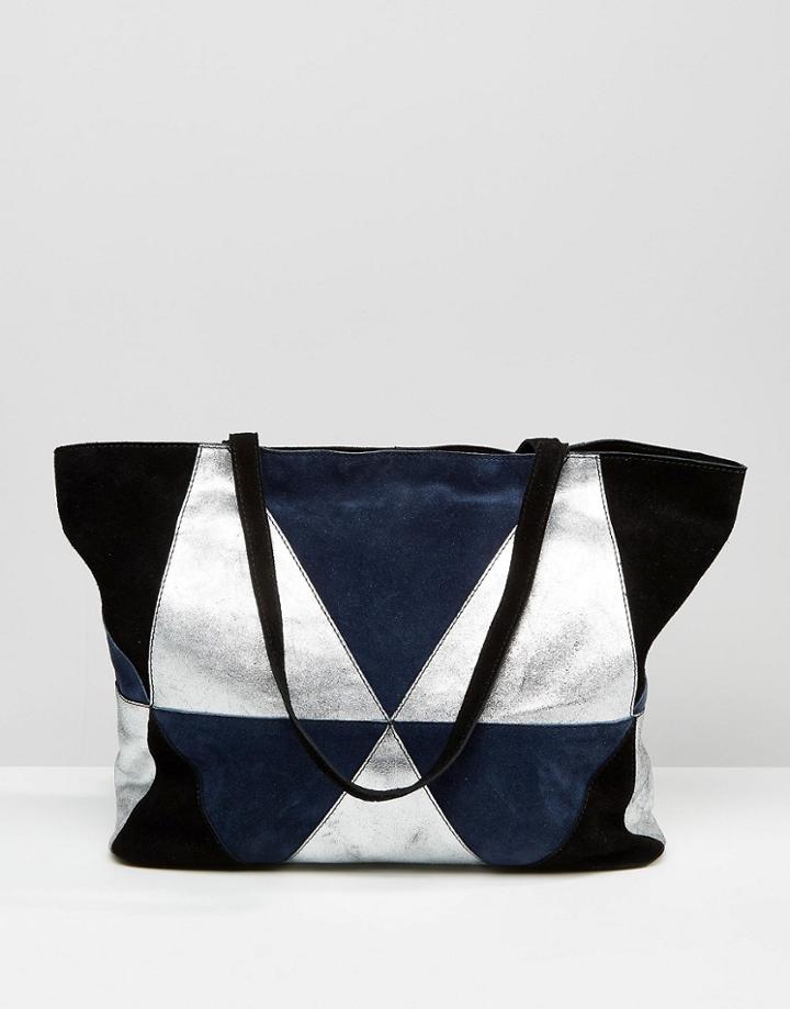 Asos Suede Patchwork Shopper Bag - Blue