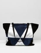 Asos Suede Patchwork Shopper Bag - Blue