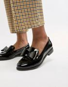 Office Flat Leather Bow Loafers - Black