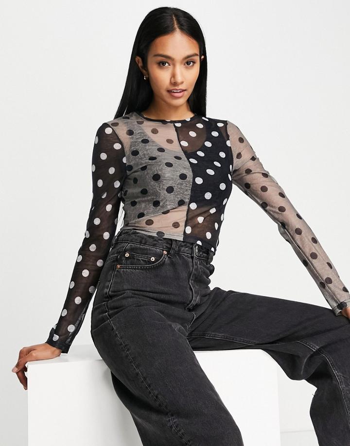 Lola May Mesh Top In Polka Dot-black