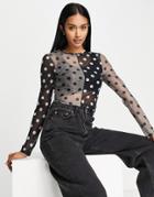 Lola May Mesh Top In Polka Dot-black