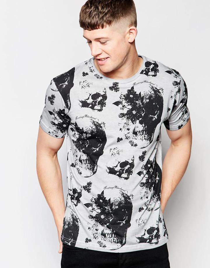Firetrap Skull Print Crew Neck T-shirt - White