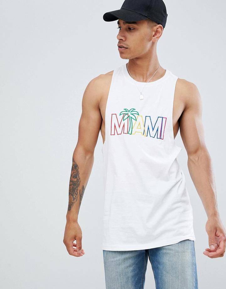 Boohooman Tank With Miami Print In White - White