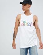 Boohooman Tank With Miami Print In White - White