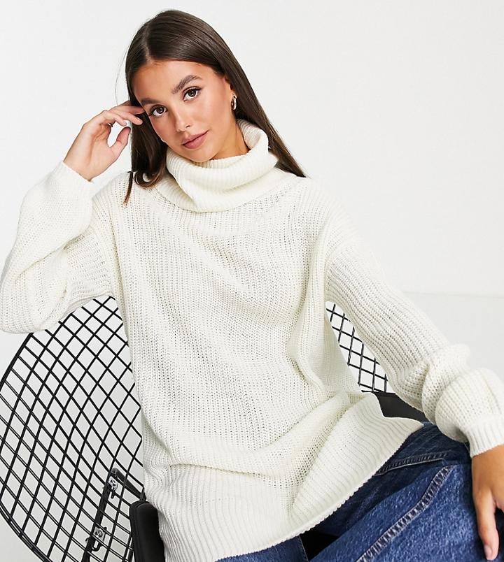 Vero Moda Tall Wool Mix Longline Sweater With Turtle Neck In Cream-white