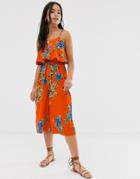Influence Overlay Jumpsuit In Bright Floral Print - Orange