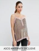 Asos Maternity Sequin Cami Top With Sheer Insert - Copper