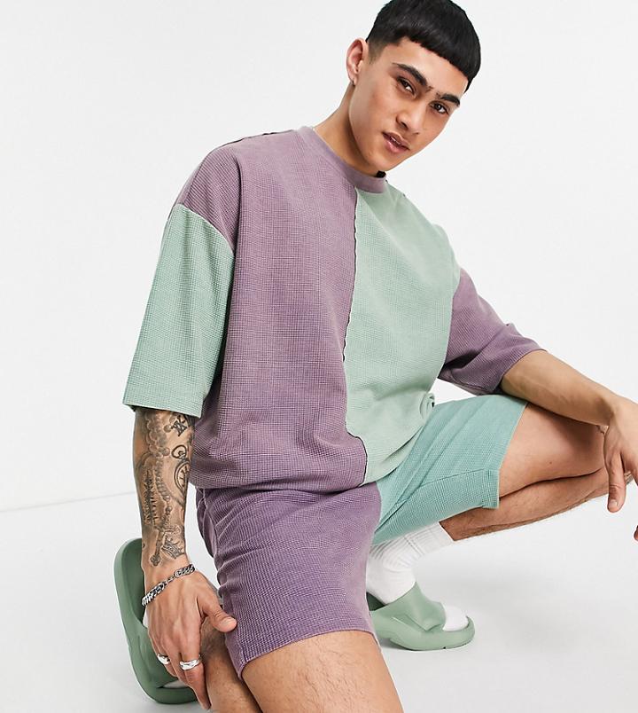 Asos Design Set Slim Waffle Shorts In Color Block-multi