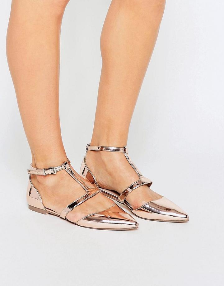Asos Letty Pointed Ballet Flats - Nude Metallic