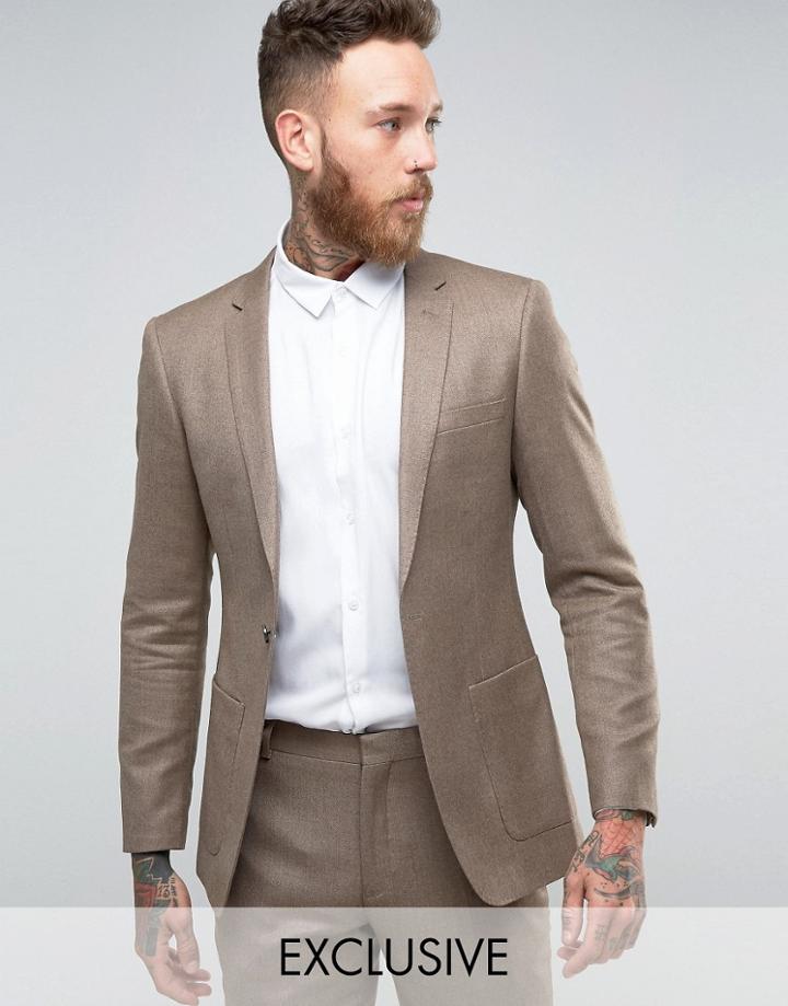Number Eight Savile Row Skinny Suit Jacket - Beige