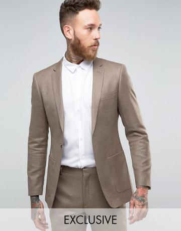 Number Eight Savile Row Skinny Suit Jacket - Beige