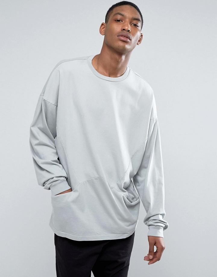 Asos Oversized Long Sleeve T-shirt With Woven Cut And Sew Panels - Blue