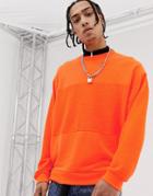 Asos Design Oversized Sweatshirt With Reverse Panel In Neon Orange