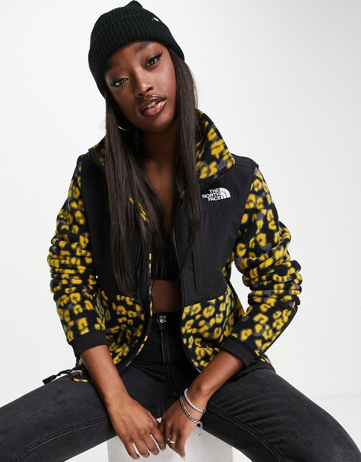 The North Face Denali 2 Leopard Print Fleece Jacket In Black/yellow