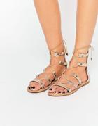 Call It Spring Charilyn Champagne Ghillie Lace Up Flat Sandals - Champagne